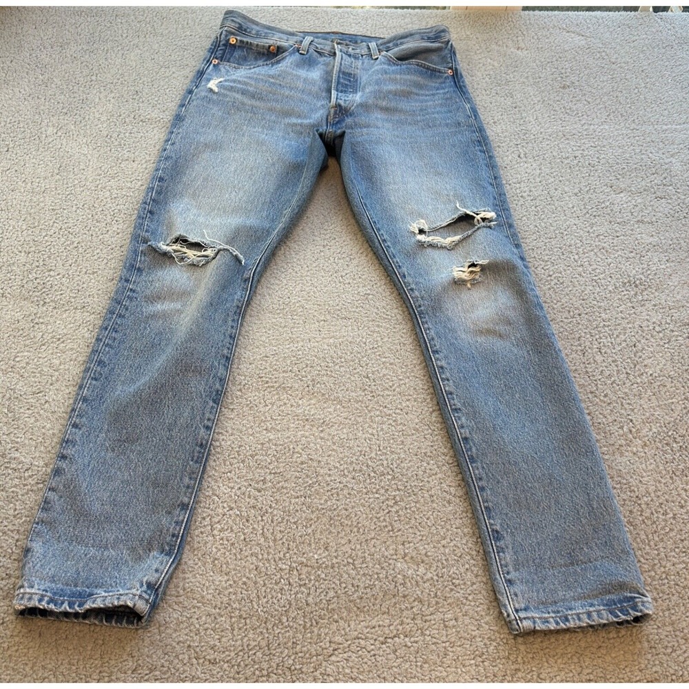 Levi's 501 S Jeans Men's 31x30‎ Blue Mid Rise Distress Medium Wash Denim
